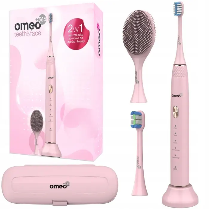 OMEO 365 Teeth&Face Rose - brosse a dents sonique - 3 tetes - etui