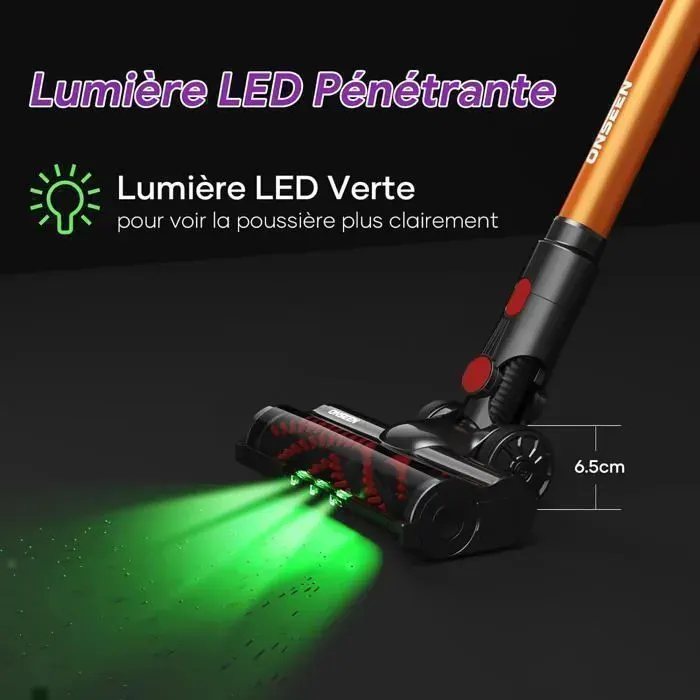 ONSEEN -Aspirateur balai sans fil M81Lite -Aspiration puissante 45kPa - 53min - LED - Pivot vert ASPIRATEUR BALAI