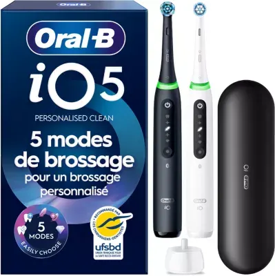 Oral-B - Brosse À Dents Électrique Io5 Duo Matt Black/Quite White