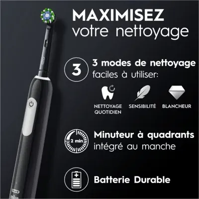 Oral-B - Brosse À Dents Électrique Pro 1 Noire Cross Action + 1 Bros — vue 7