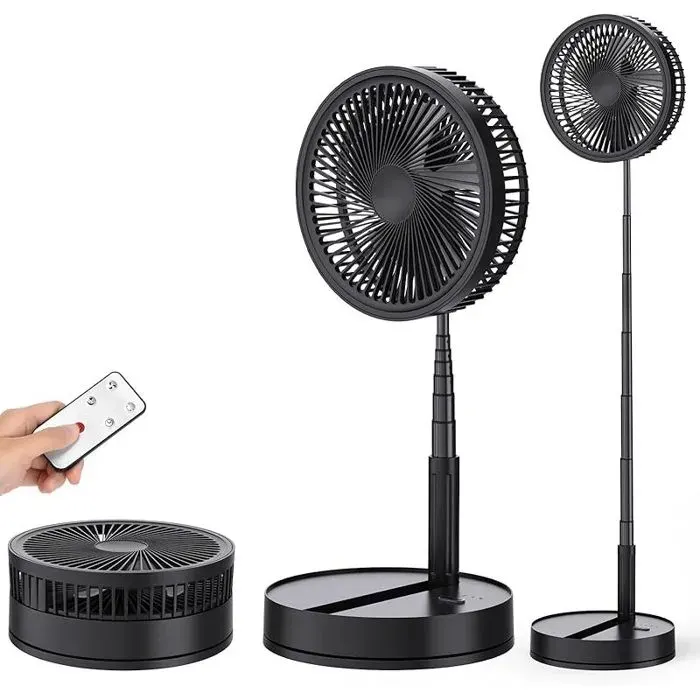 Oscillant Ventilateur sur Pied Silencieux avec Télécommande 8.6 Noir Portable Pliable Sol/Table Ventilateurs 4 Vitesses8000mAh