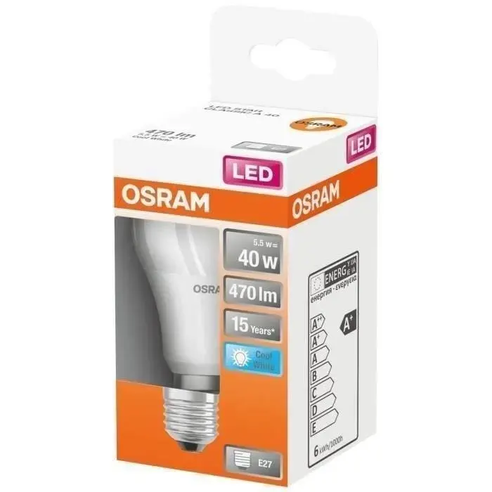 OSRAM - LED std dépolie radiateur 5.5W E27 470lm 4000K froid