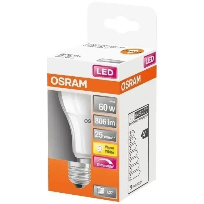 OSRAM - LED std dépolie radiateur variable 9W E27 806lm 2700K