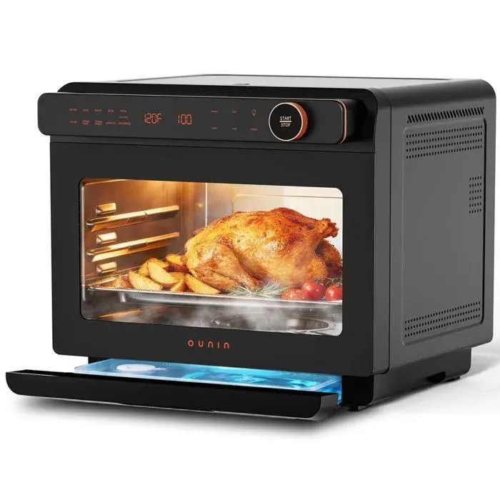 OUNIN Friteuse Sans Huile 24 L 1600 W - Airfryer XXL Familial - Double Cuisson - 10 Programmes - Écran Tactile - Sans BPA