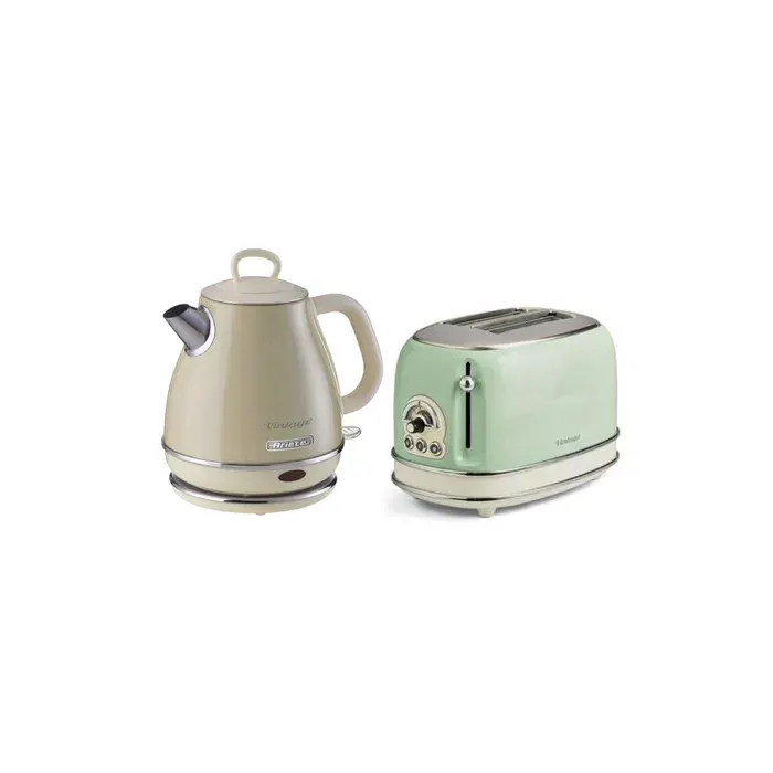PACK ARIETE 1 Bouilloire Electrique 1L Sans Fil Vintage Beige + 1 Grille-pain 2 fentes Thermostat 6