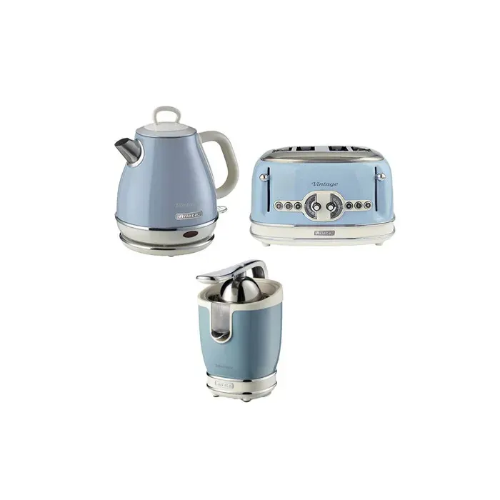 Pack ARIETE Bouilloire 1L + Grille-pain 4 Fentes + Presse-agrumes Électrique Bleu Rétro