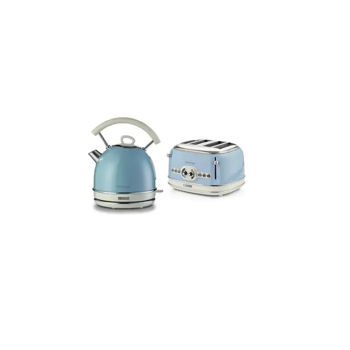 PACK ARIETE Bouilloire électrique 17L + Grille-pain 4 fentes 1600W BLEU Vintage