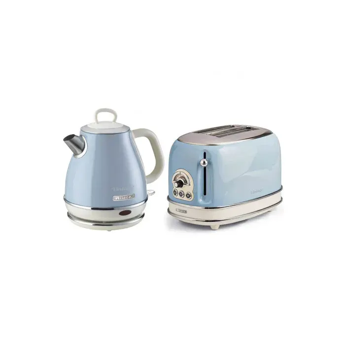 Pack ARIETE Bouilloire électrique 1L + Grille-Pain Acier Bleu Vintage Rétro