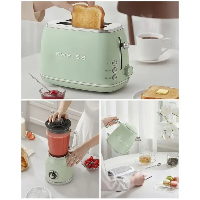Pack bouilloire grille-pain et blender - HKOENIG - Retro Vintage - Vert pastel - 1000 W - Bol 15 L