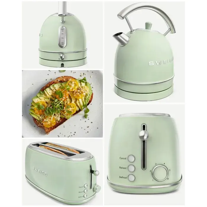 Pack bouilloire rétro sans fil + grille‑pain - HKOENIG - Style Smeg - 18 L - Bouilloire 2200 W - Grille‑pain 1500 W