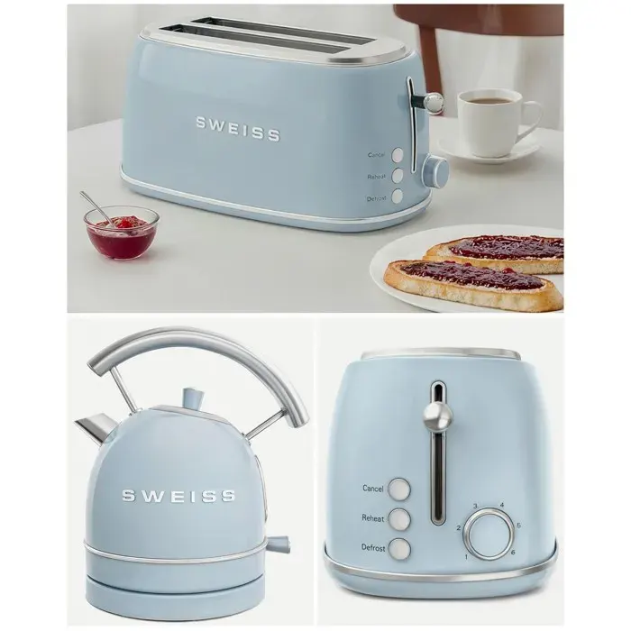 Pack bouilloire sans fil + grille-pain - HKOENIG - Style SMEG - Bleu pastel - Bouilloire 2200W 18L - Grille‑pain 1500W 2 fentes