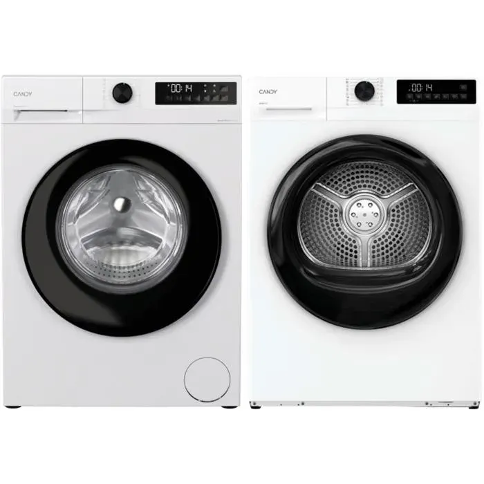 PACK CANDY Lave-linge Hublot 9kg 1400trs/min + Sèche-linge Pompe à chaleur 8kg