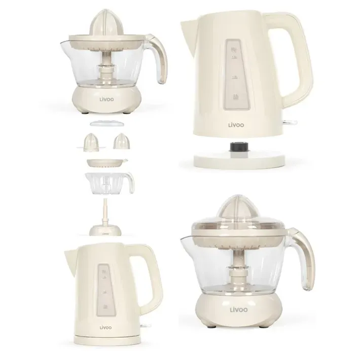 PACK DEJEUNER Bouilloire électrique Beige 1L7 2200W + Presse Fruits électrique BEIGE 25W 0.7L