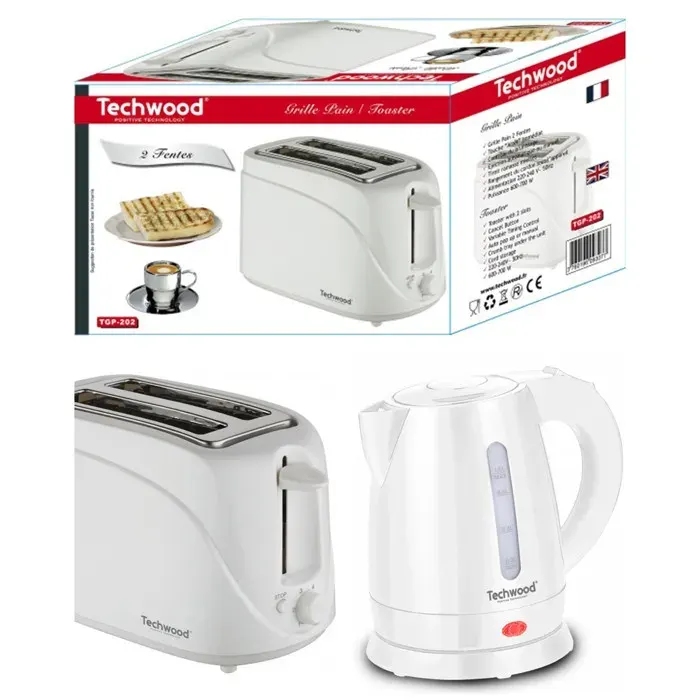 PACK DEJEUNER Bouilloire électrique Blanche 1L 1600W + Grille-pain Blanc 2 Fentes 850W