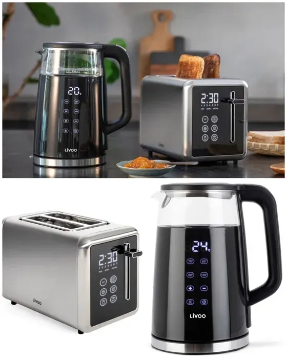 PACK DEJEUNER - Inox - Bouilloire Digitale 1.7L - 2200W - Grille-pain 850W - 2 FENTES
