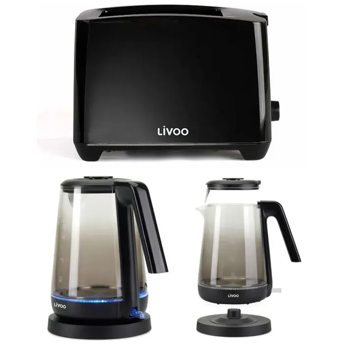 Pack déjeuner - LIVOO - Bouilloire électrique 17L 2200W - Grille-pain Noir - 7 niveaux de température