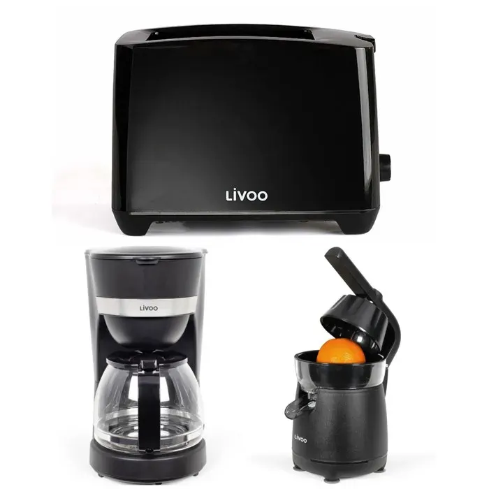 PACK DEJEUNER - LIVOO - Cafetière électrique 125L - Grille-pain 2 fentes - Presse-fruit 120W - Noir