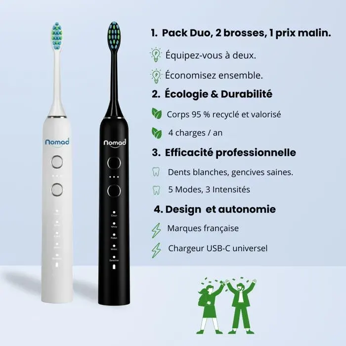 Pack-Duo Brosse à dents électrique sonique Pearly-Black
