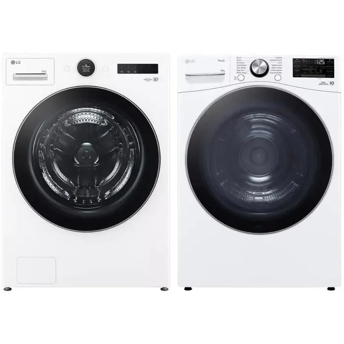 PACK LG Lave-linge Hublot 20kg 1000trs/min + Sèche-linge Pompe à Chaleur 18kg