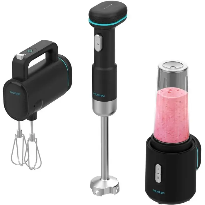 Pack mixeur plongeant blender portatif et batteur sans fil - CECOTEC - BlendGo Pack - 6 niveaux de vitesse - Noir