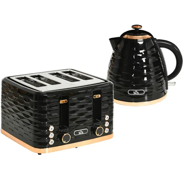Pack Petit-Déjeuner 2-en-1: Bouilloire Électrique 17L et Grille-Pain 4 Fentes - 7 Niveaux de Dorure Thermostat Otter - Gris/Noir