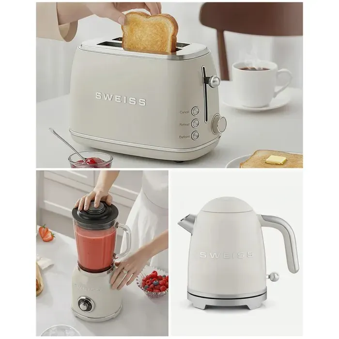 Pack petit-déjeuner - HKOENIG - Rétro Vintage - Bouilloire 1L 1000W - Grille‑pain 2 fentes - Blender 15L 1000W