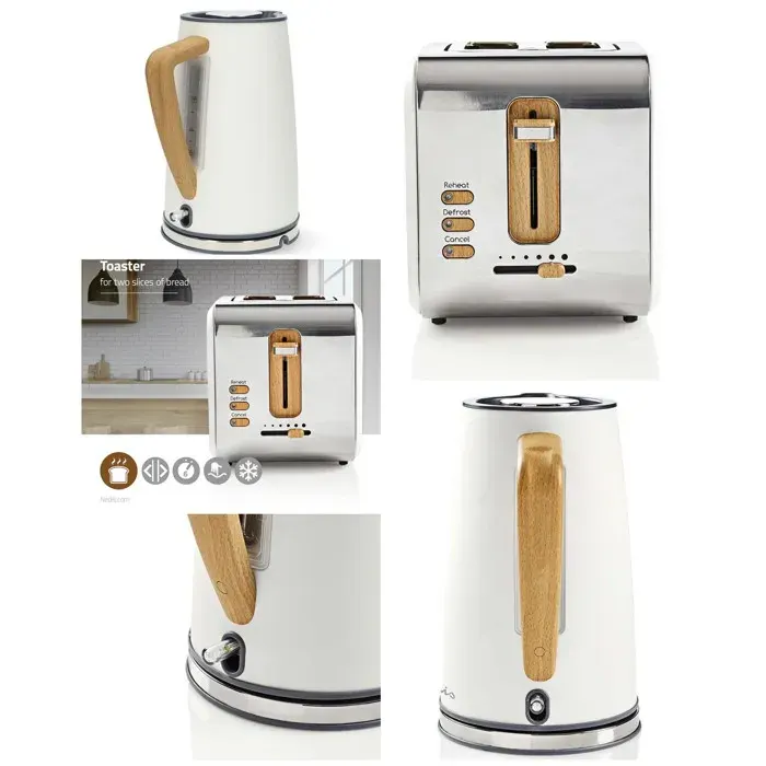 Pack petit-déjeuner - LIVOO - Rétro Vintage - Bouilloire 17 L 2200 W - Grille-pain 2 fentes 900 W - Blanc