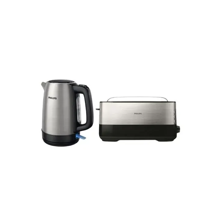 Pack PHILIPS Bouilloire 1.7L + Grille-pain 1 fente 1030W Inox/Noir