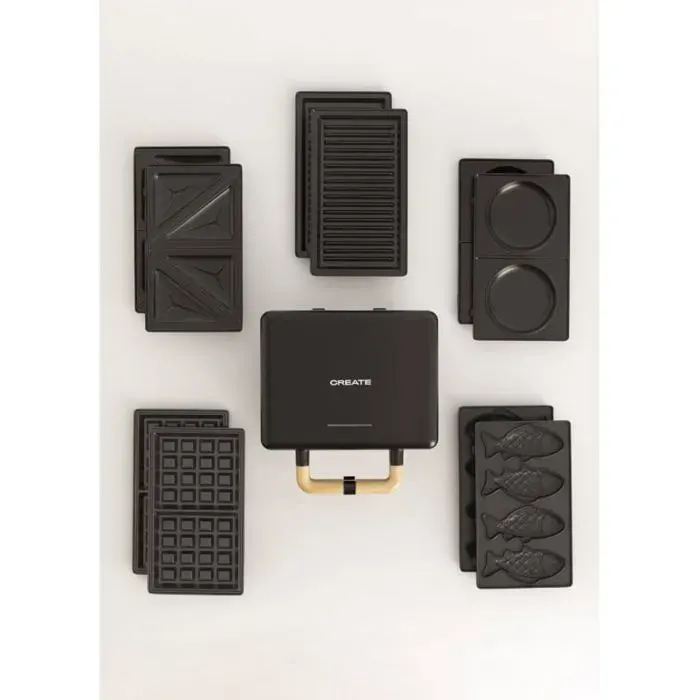 Pack STONE STUDIO Doble - Appareil à sandwichs grill et gaufrier + Plaque Taiyaki + Plaque à pancakes Noir
