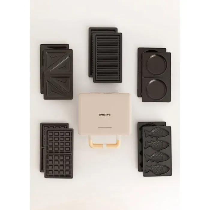 Pack STONE STUDIO Doble - Appareil à sandwichs grill et gaufrier + Plaque Taiyaki + Plaque à pancakes Sable