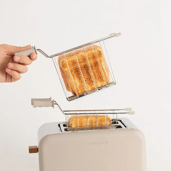 Pack TOAST RETRO Petit grille-pain pour tranches larges + 2 PINCES À GRILLE pour sandwichs Sable