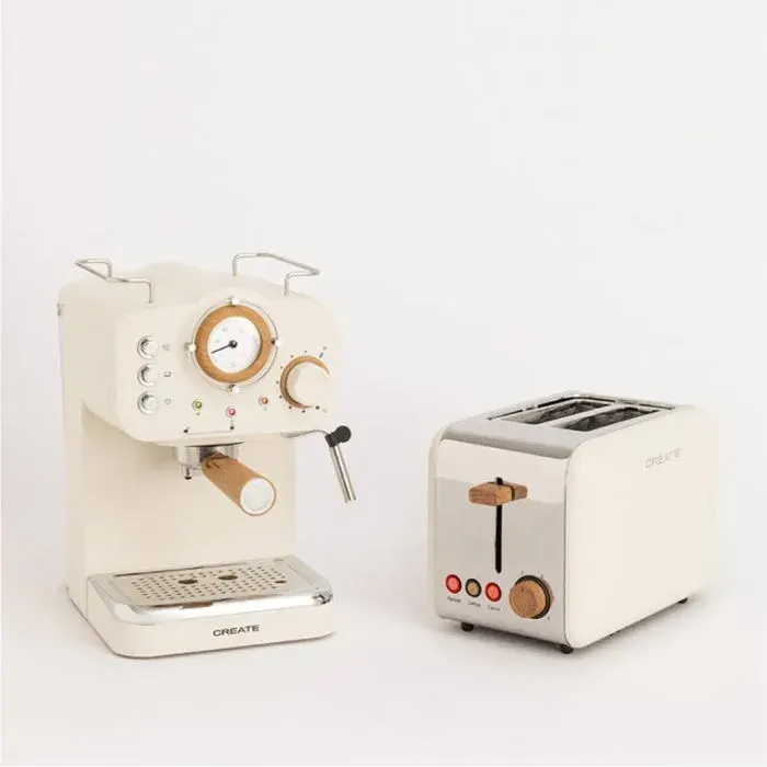 Pack TOAST RETRO Petit grille-pain + THERA RETRO Machine à café espresso finition mate Blanc cassé