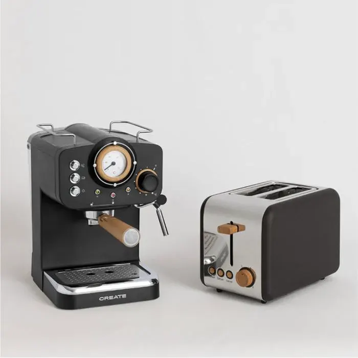 Pack TOAST RETRO Petit grille-pain + THERA RETRO Machine à café espresso finition mate Noir
