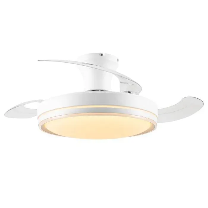 Parrot Uncle Ventilateur de plafond avec lumière rétractable 92 cm 3 pales 6 vitesses télécommande minuterie été hiver blanc