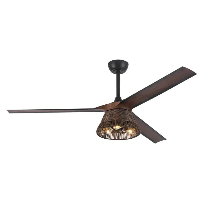 Parrot Uncle Ventilateur Plafond avec Lumière 152 cm Moteur DC Silencieux Télécommande 6 Vitesses Pales Effet Bois