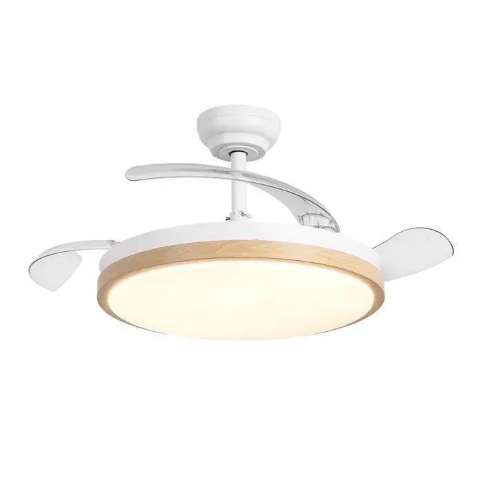 Parrot Uncle Ventilateur Plafond LED 106 cm Blanc Silencieux avec Lumière Pales Rétractables Télécommande 6 Vitesses Réversible