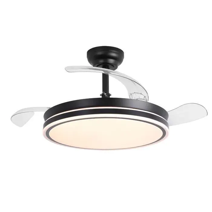 Parrot Uncle Ventilateur Plafond LED 106 cm Noir Pales Rétractables Moteur DC Silencieux Télécommande 6 Vitesses Réversible