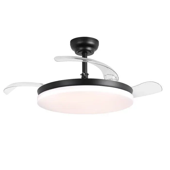 Parrot Uncle Ventilateur Plafond LED 106 cm Noir Pales Rétractables Moteur DC Silencieux Télécommande 6 Vitesses