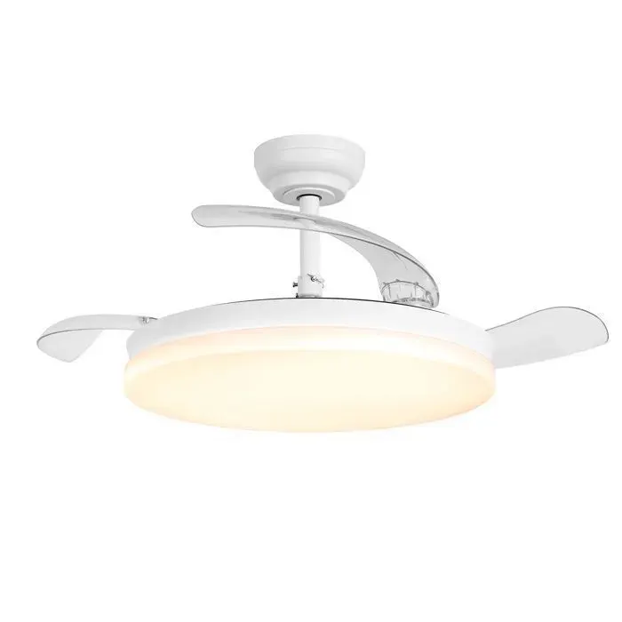 Parrot Uncle Ventilateur Plafond LED 106 cm Silencieux avec Lumière Pales Rétractables Moteur DC Télécommande Blanc