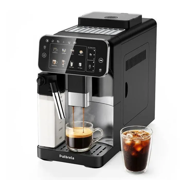 PATBRELA Machine à café expresso broyeur 8 recettes Double Chaudière Mousseur à Lait Automatique Fonction Cold Brew - Noir