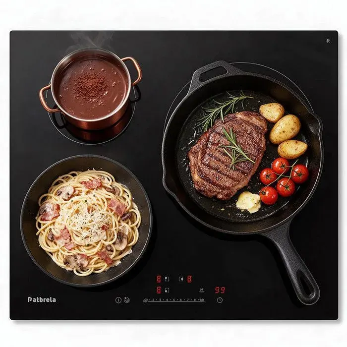 PATBRELA Plaque à Induction 3 foyers Encastrable Table de cuisson L59 x P52 cm 7200Wchauffage continu à basse puissance Noir