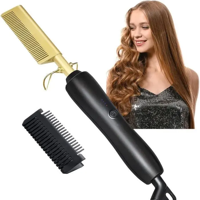 Peigne à lisser électrique - ZGEER - Fer à friser en céramique - Anti-brûlure - Noir naturel