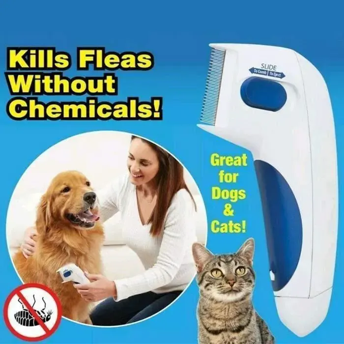 Peigne anti poux electrique Peigne pour chien Brosse aspirateur pour chien Détruisez puces poux Toilettage Peigne Blanc+