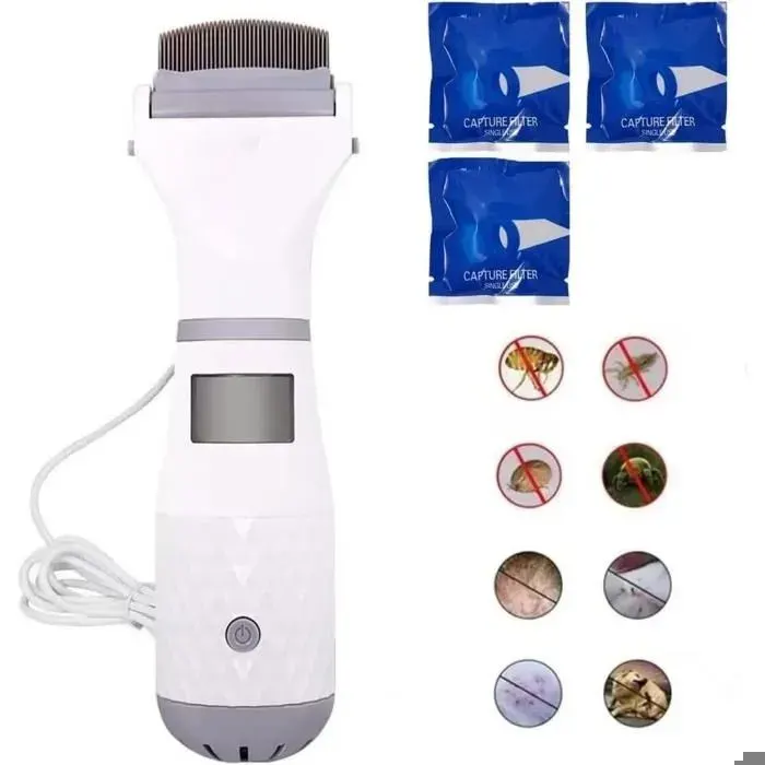 Peigne Anti Poux Electrique - ZHUODIKE - Aspirateur avec Trois Filtres - Enfant - Lumière Violette