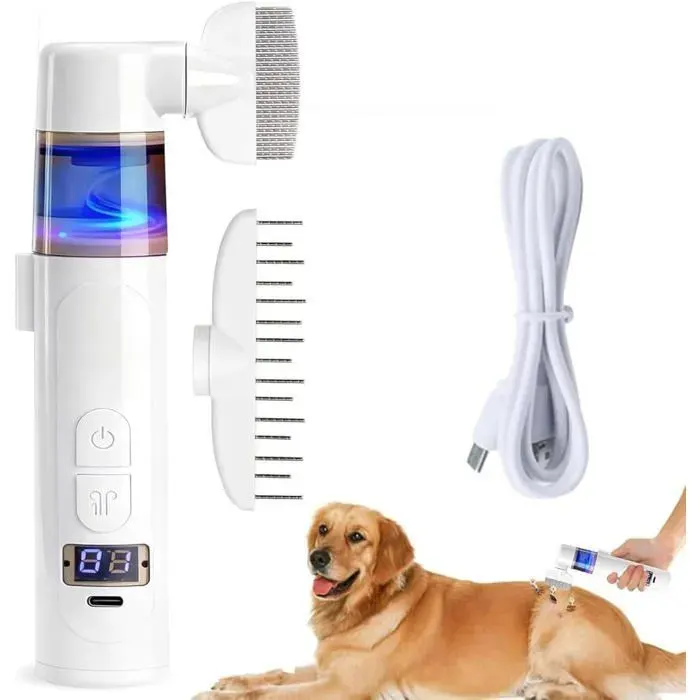 Peigne anti-puces électrique peigne anti-puces pour animaux de compagnie aspirateur anti-puces professionnel 2 en 1 (blan SPILEX