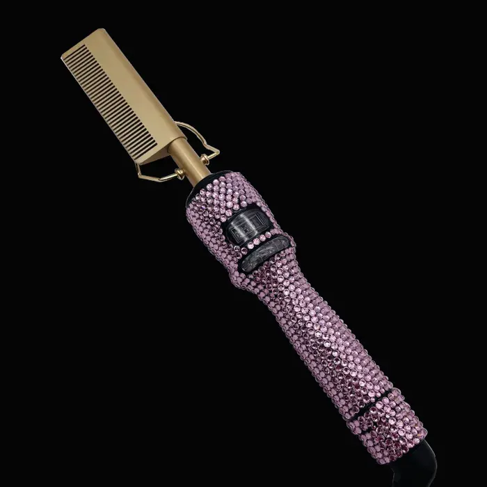 Peigne chaud droit Curling peigne électrique pour cheveuxpente peigne chauffant lisseur cheveux outils de coiffure-EU-Pink