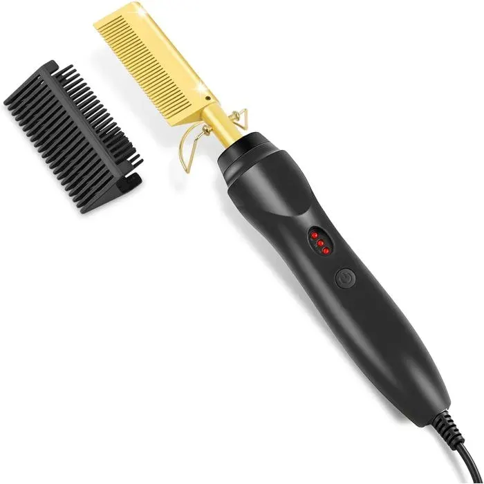 Peigne Chauffant 2 en 1 Brosse Chauffante Perruque Peigne Lisseur en Céramique 180℃ Régulation 3 Rapide-Chauffage
