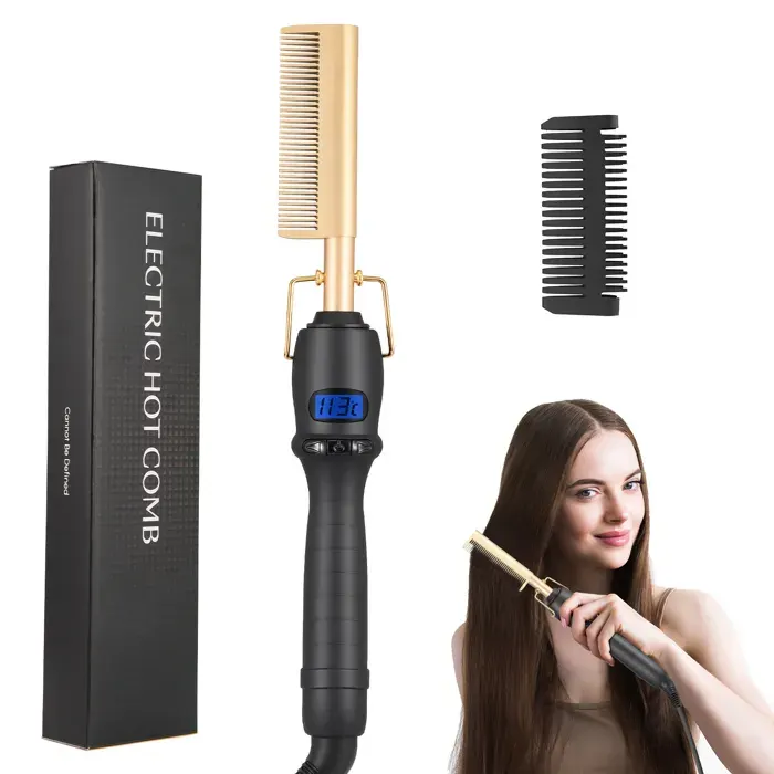 Peigne Chauffant éLectriquePerruque Afro Avec Peigne Chauffant éLectrique Lisseur Cheveux éLectrique 50Wpour Coiffer une Barbe