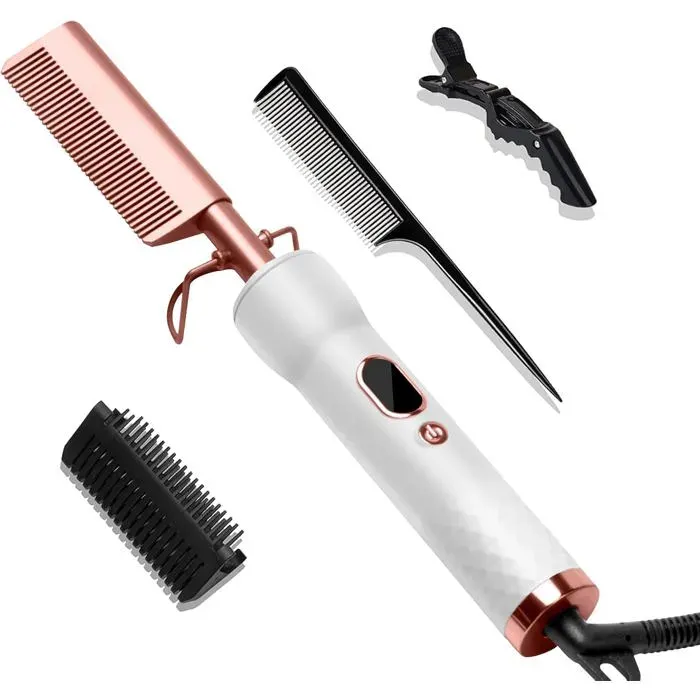Peigne Chauffant Hot Comb Afro Chauffante Peigne Electrique Peigne Cheveux Afro 3 En 1 Homme Avec Écran Lcd 120-230℃ Lissante