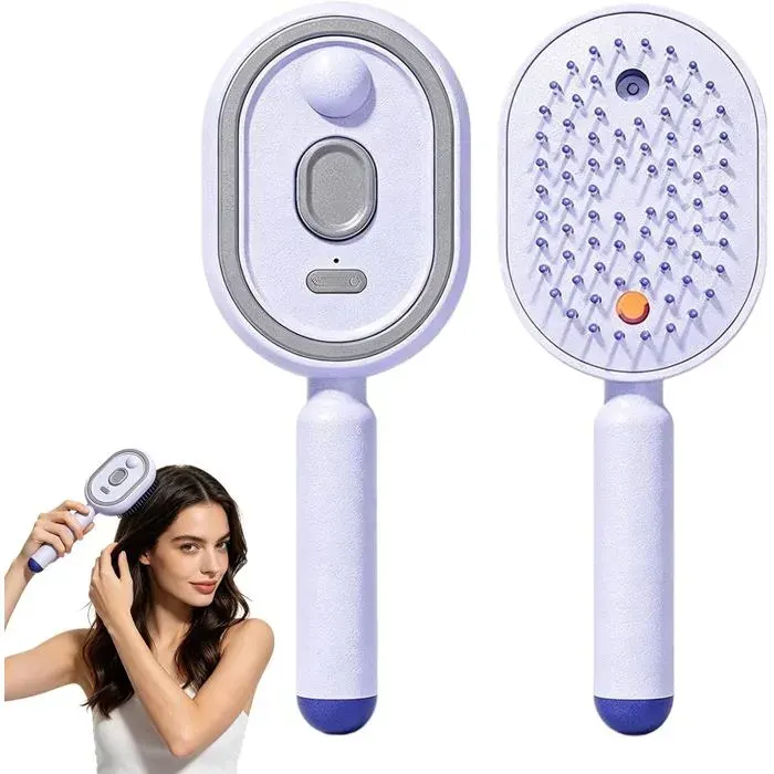 Peigne électrique à coussin dair - spray intégré lumière rouge brosse lissante vapeur démêlante tous types de cheveux
